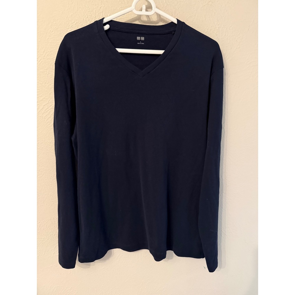 Uniqlo Navy Blue V-Neck Long Sleeve Cotton Heavyweight T-Shirt  Womens Large
